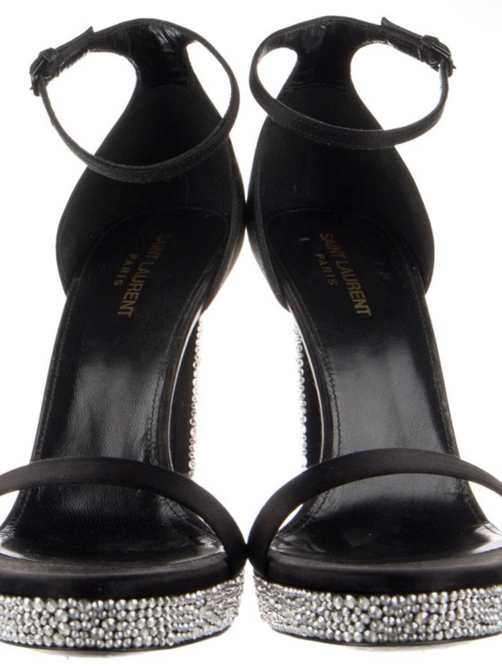 Saint Laurent Black Crystal-Embellished Ankle-Strap Sandals